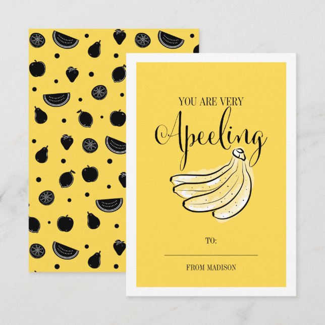 Funny Fruit Pun Banana Classroom Valentine Card Einladung (Vorne/Hinten)