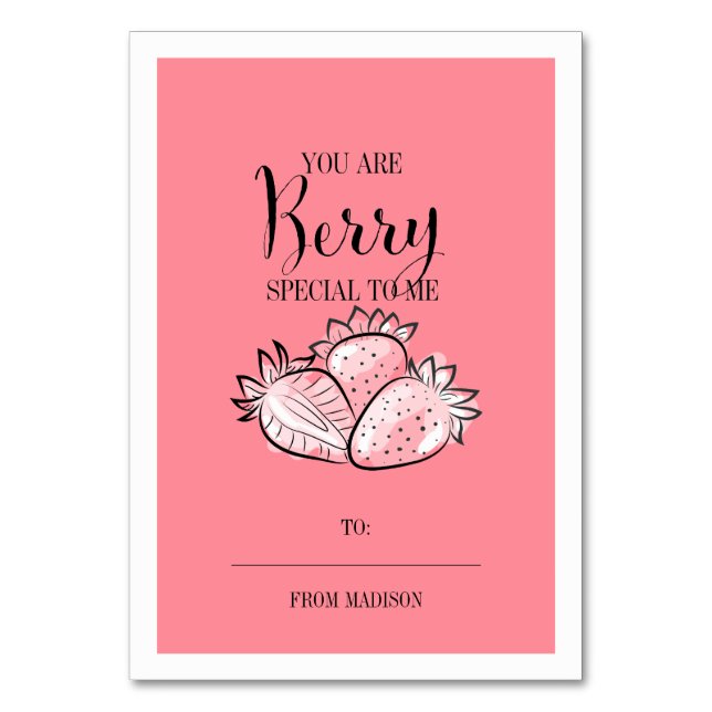 Funny Fruit Pun Berry Klassenzimmer Valentine Card Tischnummer (Vorderseite)