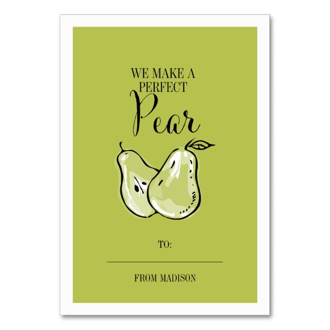 Funny Fruit Pun Birne Klassenzimmer Valentine Card Tischnummer (Vorderseite)