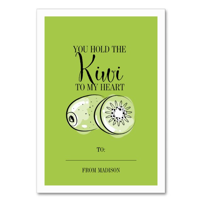 Funny Fruit Pun Kiwi Klassenzimmer Valentine Card Tischnummer (Vorderseite)