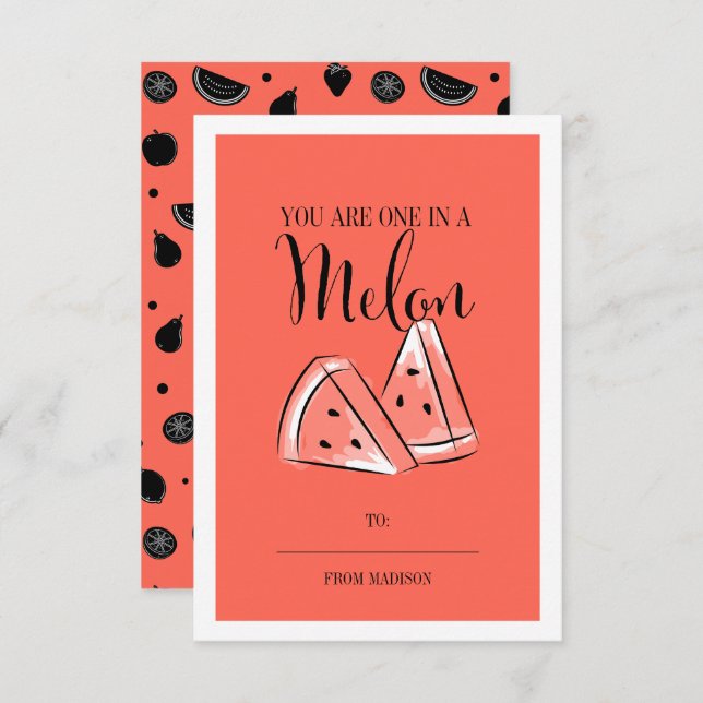 Funny Fruit Pun Melon Classroom Valentine Card Einladung (Vorne/Hinten)