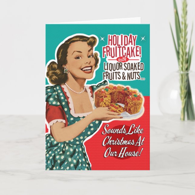 Funny Fruitcake Retro Christmas Cards Feiertagskarte (Vorderseite)