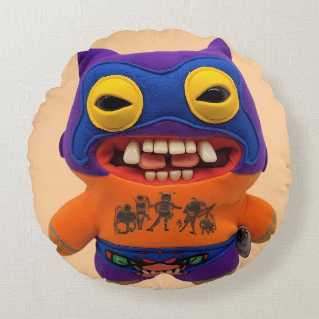 Funny Fugglers Wrestler Quirky Monster Rundes Kissen (Vorderseite)
