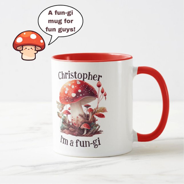 Funny "Fun-gi" Orange/Red Mushroom Joke Niedlich N Tasse (A fun mushroom mug for the fun-gi in your life!)