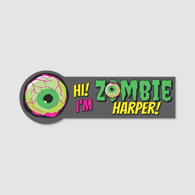 Funny Fun ‘Hi I m Zombie Personalisiert’ Halloween Namensschild (Vorderseite)