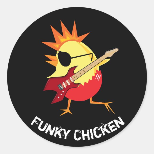 Funny Funky Chicken Cartoon Runder Aufkleber (Vorderseite)
