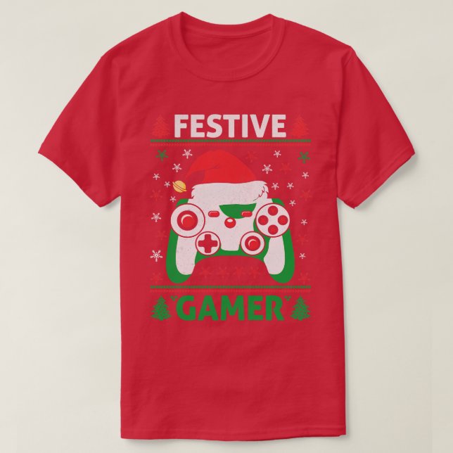 Funny Funny Ugly Sweater Game Controller Santa H T-Shirt (Design vorne)