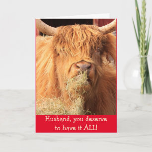 Funny für Husband Scottish Steer Birthday Karte