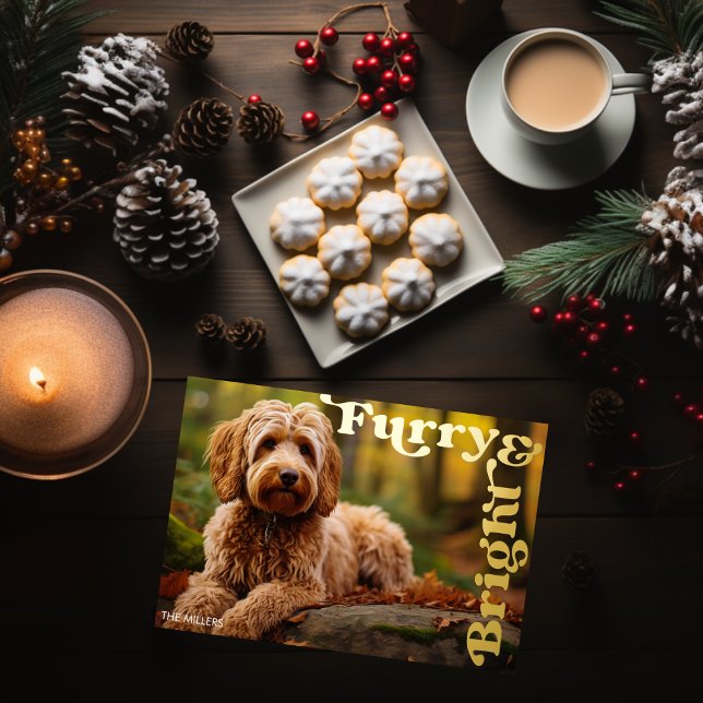 Funny Furry & Bright Dog Weihnachten Weihnachten W Folien Feiertagskarte (Funny Furry & Bright Dog Pet Christmas Modern Foil Holiday Card)