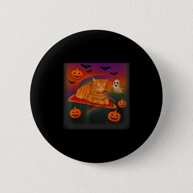 Funny Galaxy Cat In Space Cat Reiten Pizza Hallowy Button (Vorderseite)