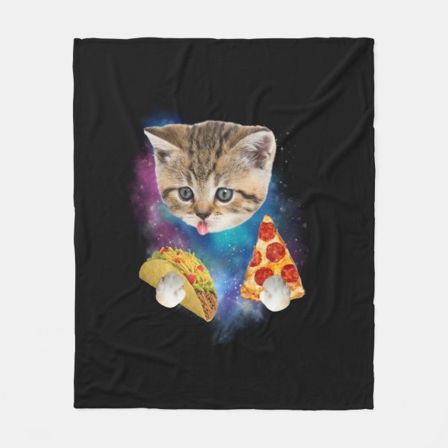 Funny Galaxy Cat Shirt _ Space Cat essen Pizza und Fleecedecke (Vorderseite)