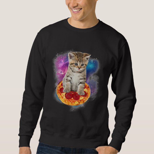 Funny Galaxy Cat Space Cat Eat Pizza and Taco Sweatshirt (Vorderseite)