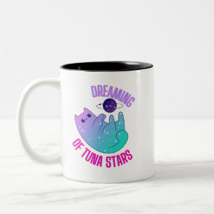 Funny Galaxy Kawaii Katze Spielen mit Sternen Tass Zweifarbige Tasse