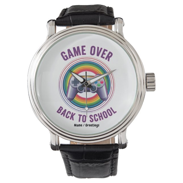 Funny Game Over Controller Teacher KIds Level Up Armbanduhr (Vorderseite)
