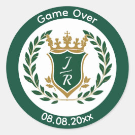 Funny "Game Over" Wedding Monogram Crest Classic Runder Aufkleber