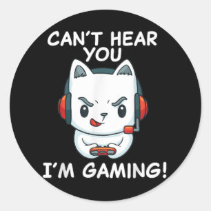 Funny Gamer Cat mit Kopfhörern kann dich nicht hör Runder Aufkleber