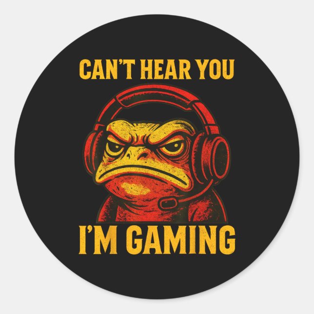 Funny Gamer Frog Men Women Boys Can't Hear You Vid Runder Aufkleber (Vorderseite)