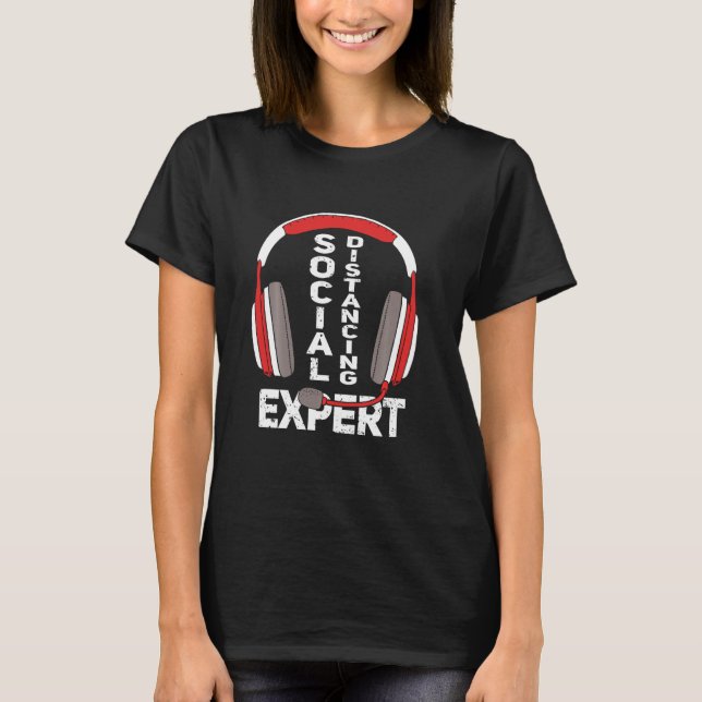 Funny Gamer Headset Social Distancing Experte Gami T-Shirt (Vorderseite)
