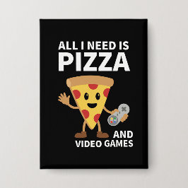 Funny Gamer Pizza Gaming Video Game Enthusiast Boy Button