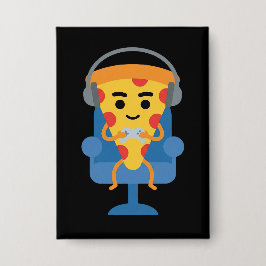 Funny Gamer Pizza Gaming Video Game Enthusiast Boy Button