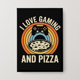 Funny Gamer Pizza Gaming Video Game Enthusiast Boy Button