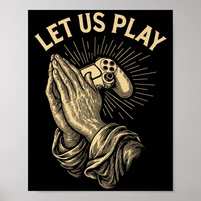 Funny Gamer Prayer Pun Video Game Controller Retro Poster (Vorne)