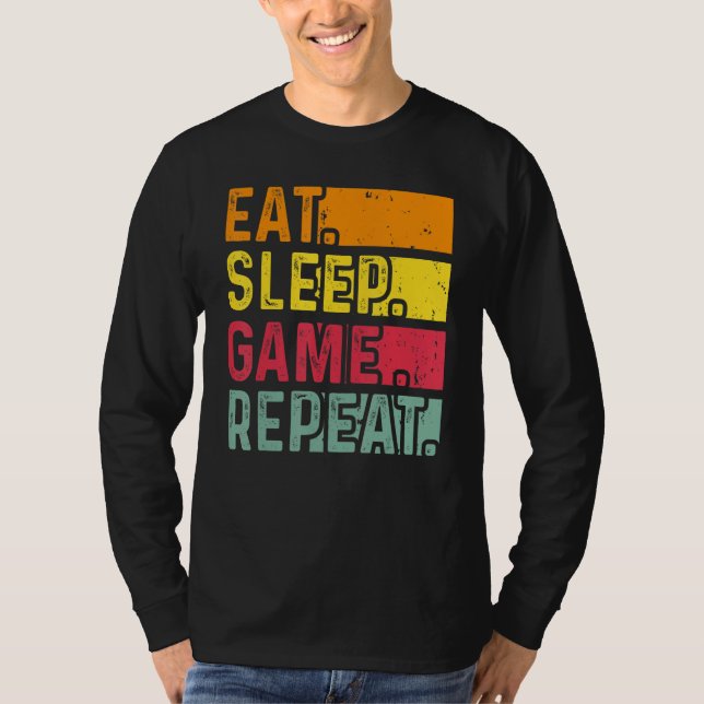 Funny Gamer Quote Eat Sleep Game Repeat, Cool Vint T-Shirt (Vorderseite)