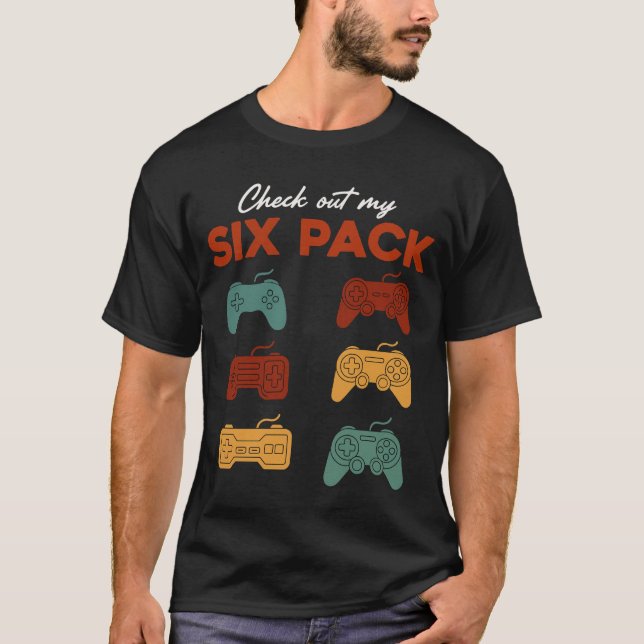Funny Gamer Six Pack Controller Retro Video Game T-Shirt (Vorderseite)