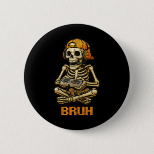 Funny Gamer Skeleton Gamer Teen Boys Video Gaming Button