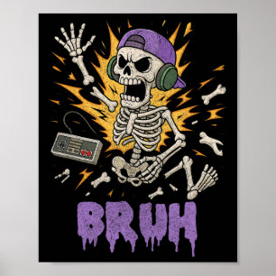 Funny Gamer Skeleton Gamer Teen Boys Video Gaming Poster