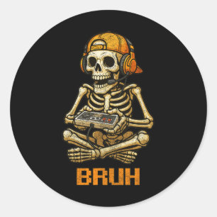 Funny Gamer Skeleton Gamer Teen Boys Video Gaming Runder Aufkleber