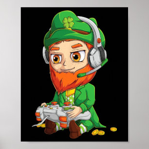 Funny Gamer St Patricks Day Shirt Kinder Jungen Mä Poster