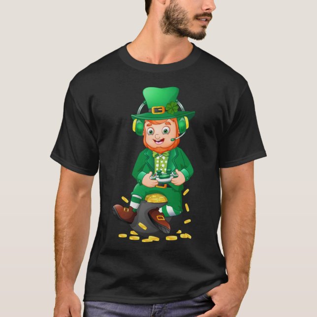 Funny Gamer St Patricks Day Video Game Kids Boys m T-Shirt (Vorderseite)