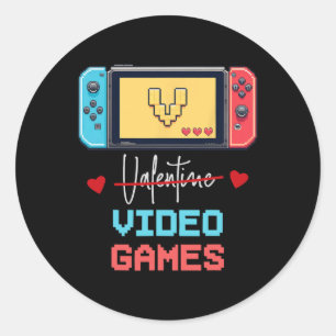 Funny Gamer Valentine's Day V is for Valentine Vid Runder Aufkleber