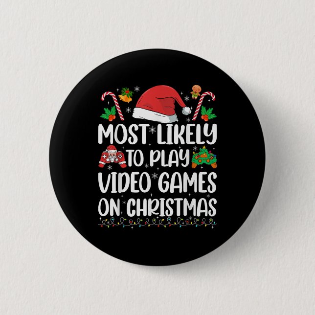 Funny Gamer Xmas Likely Play Video Games On Christ Button (Vorderseite)