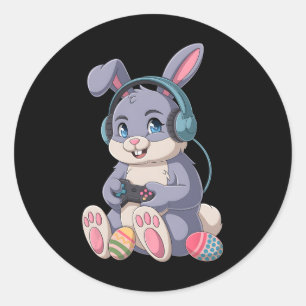 Funny Gaming Bunny Easter Gamer Rabbit Video Game Runder Aufkleber