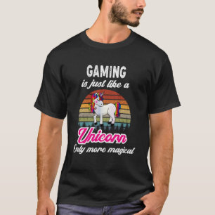 Funny Gaming Design Retro Unicorn Vintager Sonnenu T-Shirt