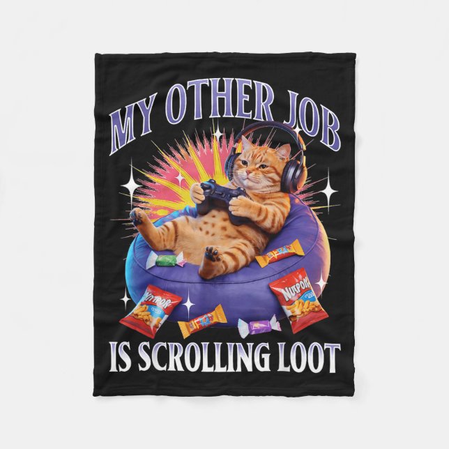 Funny Gaming Gamer Cat  Fleecedecke (Vorderseite)