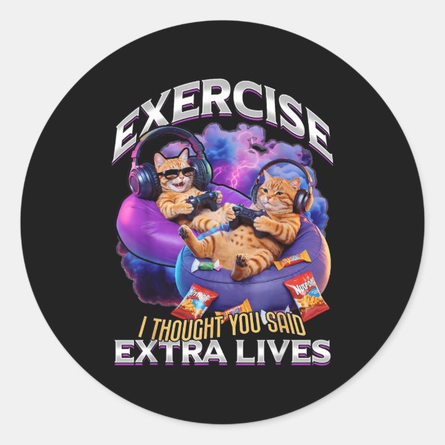 Funny Gaming Gamer Cat  Runder Aufkleber (Vorderseite)