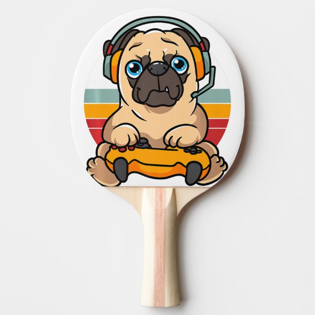 Funny Gaming Mops Dog Pet Lover Gamer Tischtennis Schläger (Vorderseite)