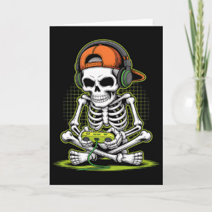 Funny Gaming Skeleton Halloween Skeleton Gamer Vid Karte