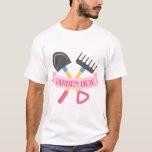 Funny Garden Ho'e Cute Gardening Pun Art T-Shirt<br><div class="desc">Add a touch of cheeky humor to your yard work with this sassy and playful design! Featuring a cute pastel illustration of a crossed shovel and rake tied together with a pink ribbon, this funny garden ho'e artwork perfectly captures the lighthearted side of spending your weekends in the dirt. It...</div>
