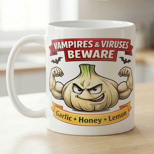 Funny Garlic Warning for Spooky Season Kaffeetasse (Von Creator hochgeladen)