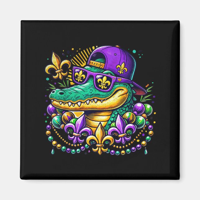 Funny Gator Mardi Gras  Magnet (Vorne)