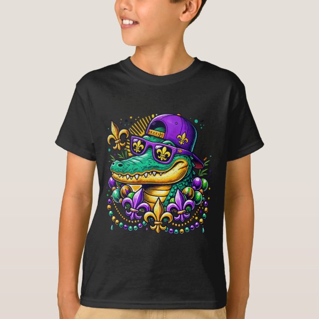 Funny Gator Mardi Gras  T-Shirt (Vorderseite)