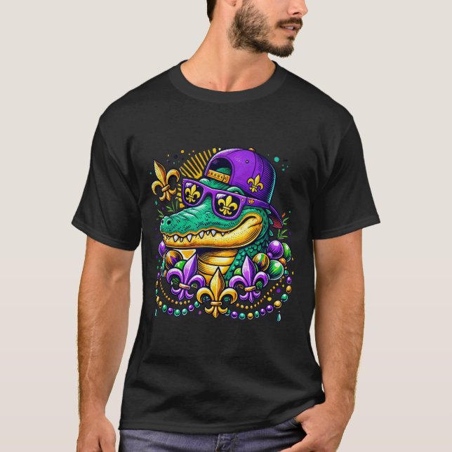 Funny Gator Mardi Gras  T-Shirt (Vorderseite)