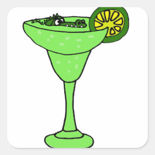 Funny Gator Schwimmen in Margarita Glass Quadratischer Aufkleber