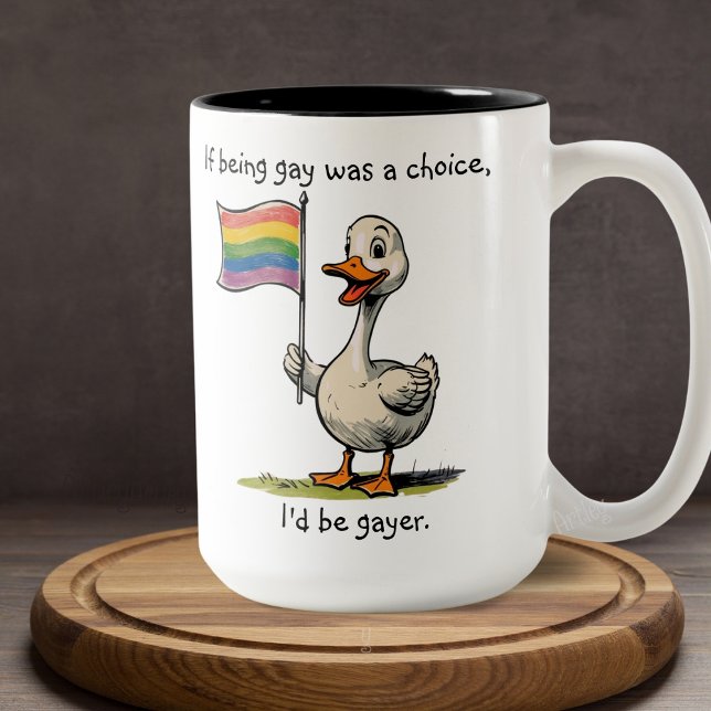 Funny Gay Duck Goose Rainbow Flag Zweifarbige Tasse (Von Creator hochgeladen)