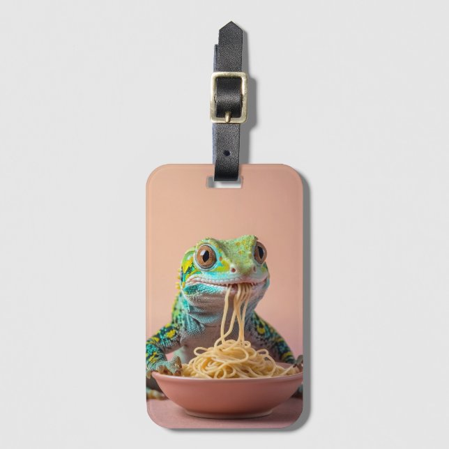 Funny Gecko Eating Spaghetti Gepäckanhänger (Vorderseite Vertikal)