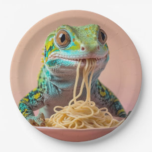 Funny Gecko Eating Spaghetti Pappteller